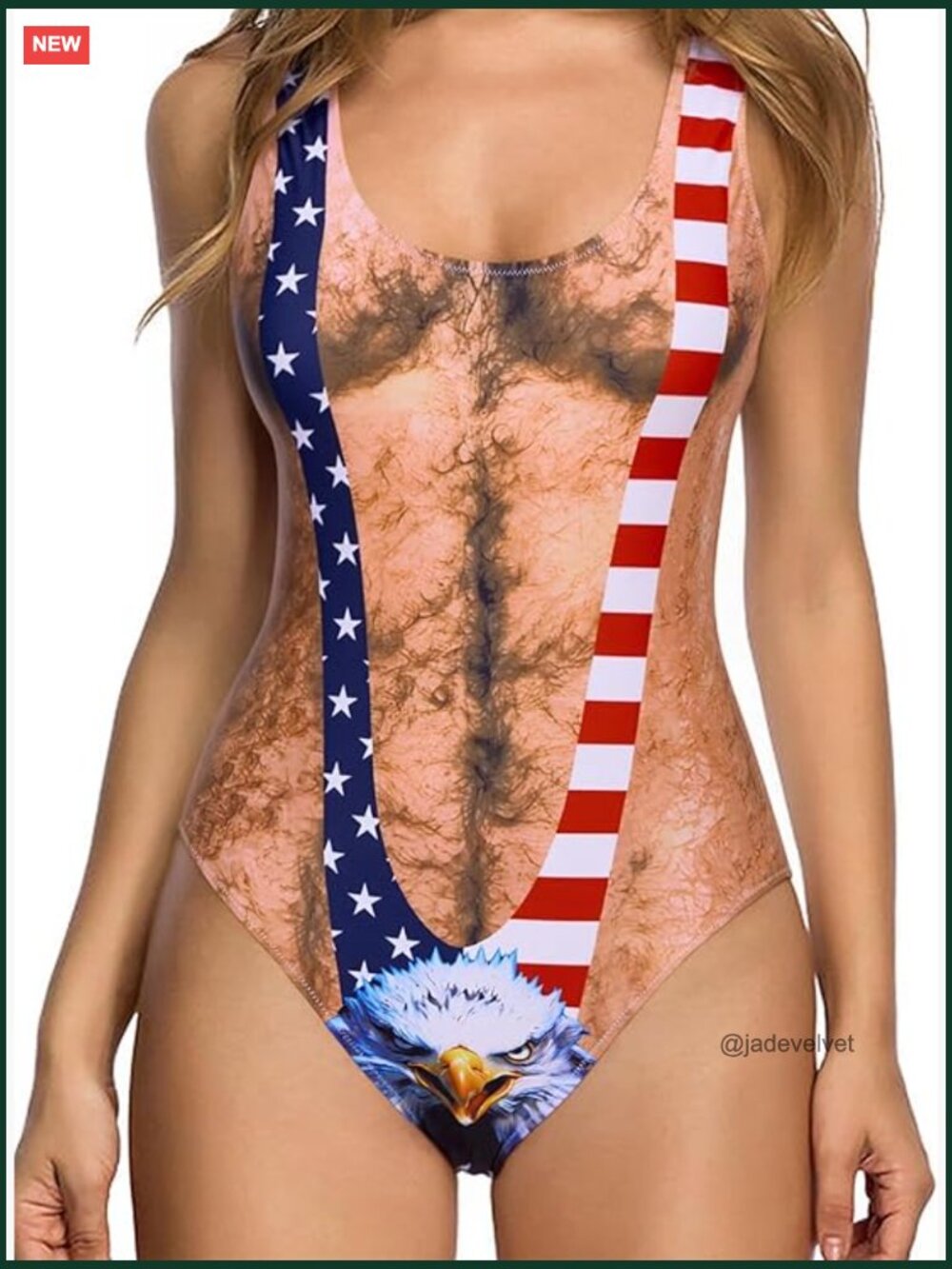 Women Funny Hairy Chest Printed One Piece Swimsuit Monokini